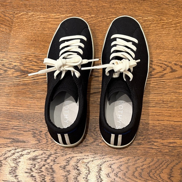 Rothy's Black Knit Lace-Up Sneakers with Cream Laces and Gum Sole - Picture 5 of 7
